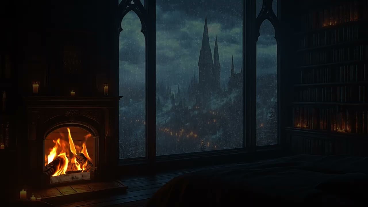 Quiet Rain Over the Ancient Castle | Candlelit Fireplace Bedroom Retreat | Gentle Night Atmosphere