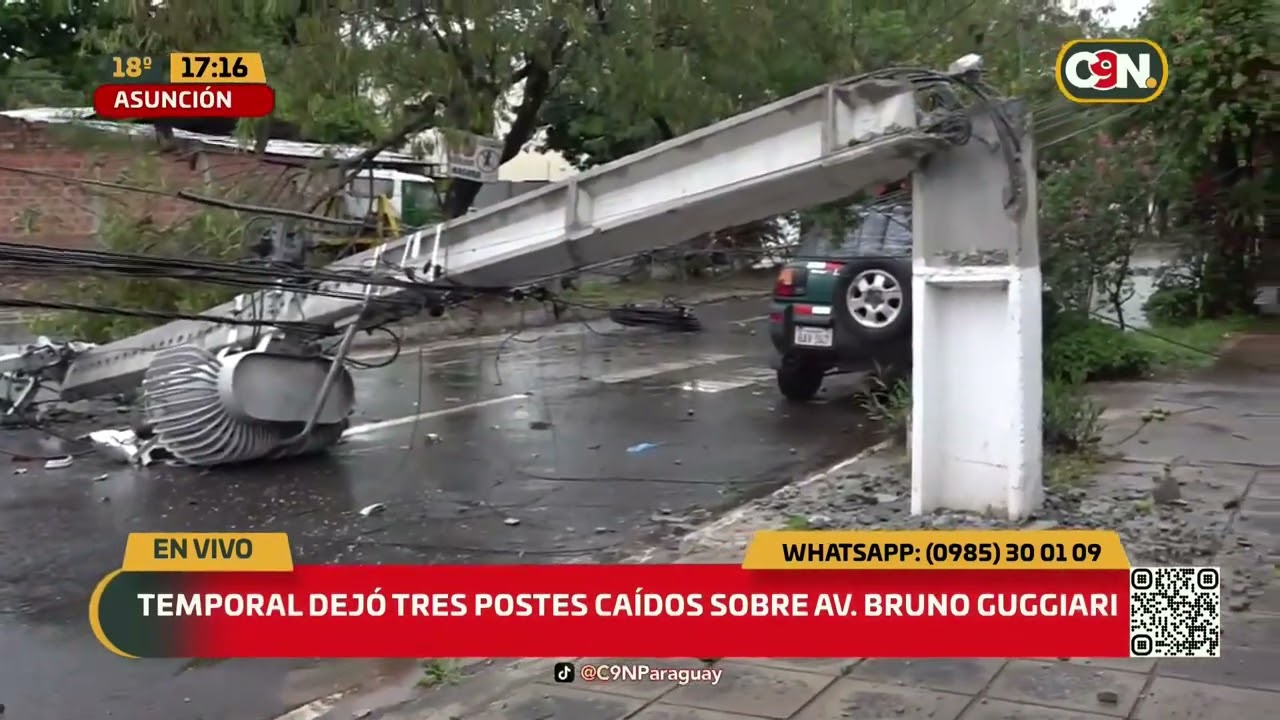 Temporal derriba postes y afecta tránsito en Av. Guggiari