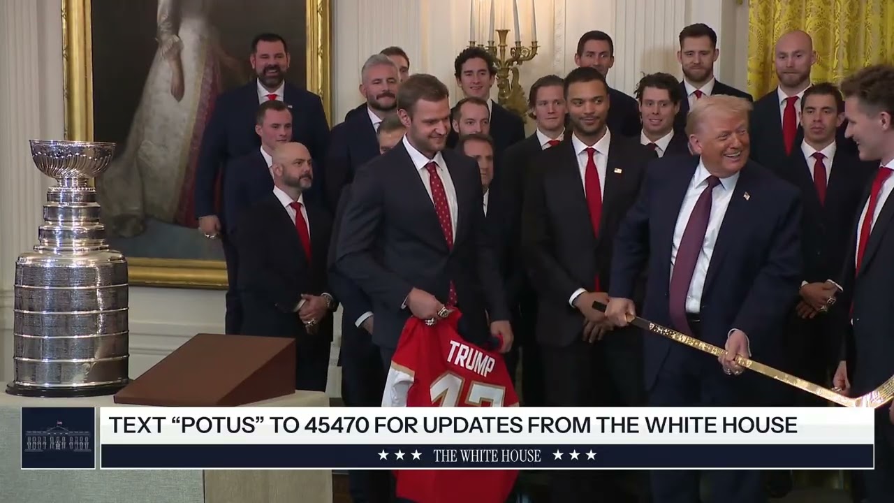 Donald Trump got a golden hockey stick today. His reaction is exactly as you would expect.