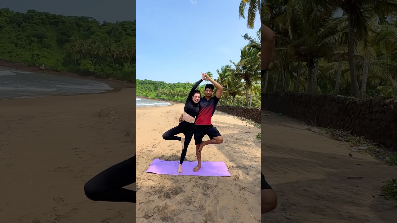 Happy yoga day 🧘&zwj;♀️🕉️✨ #india #goa #yoga #yogaday2025 #coupleyoga #vlog