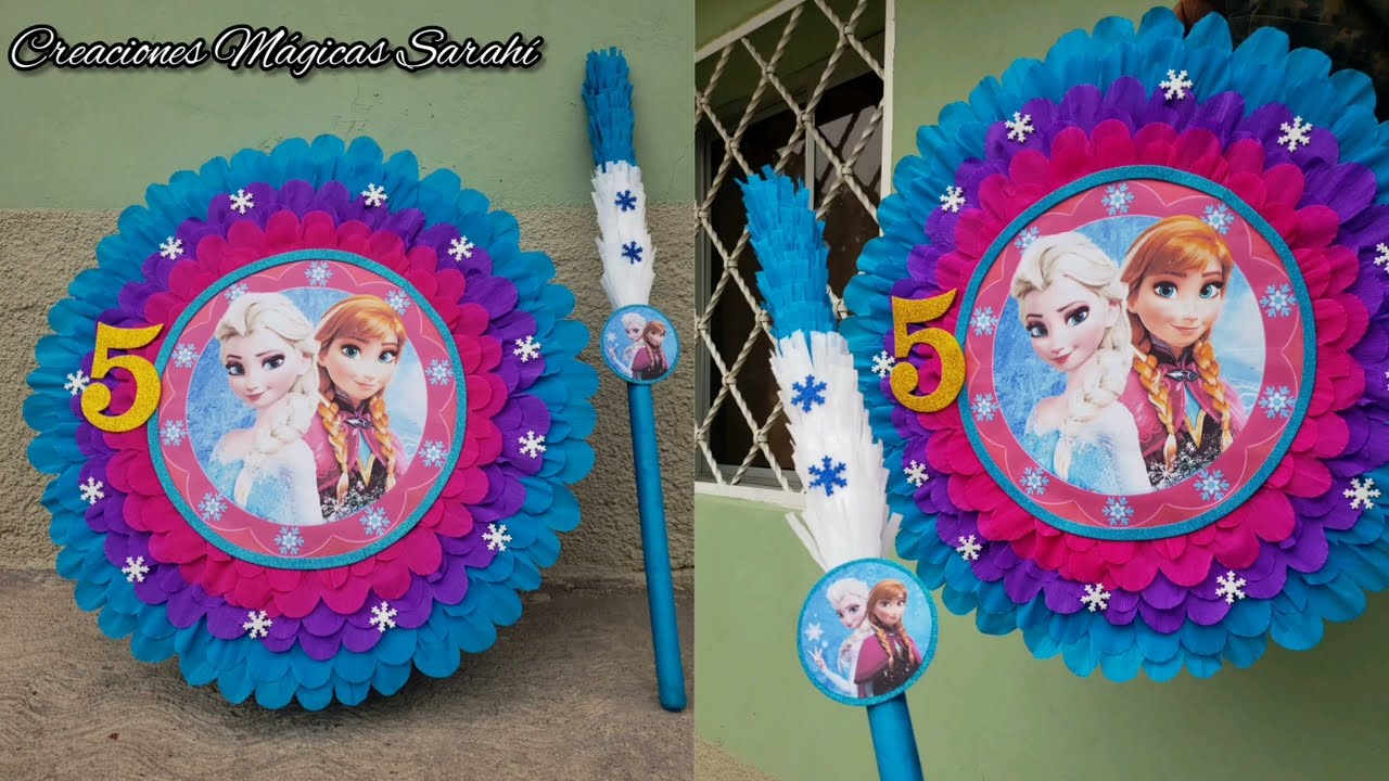 Piñata redonda de tambor | Piñata de Ana y Elsa | Piñata de cartón