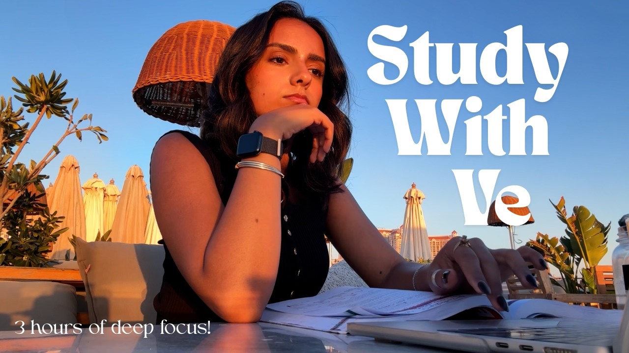 3 Hour Study With Me | Sunset | Caf&eacute; jazz music | 50\10 Pomodoro session | يلا نذاكر مع بعض ☕