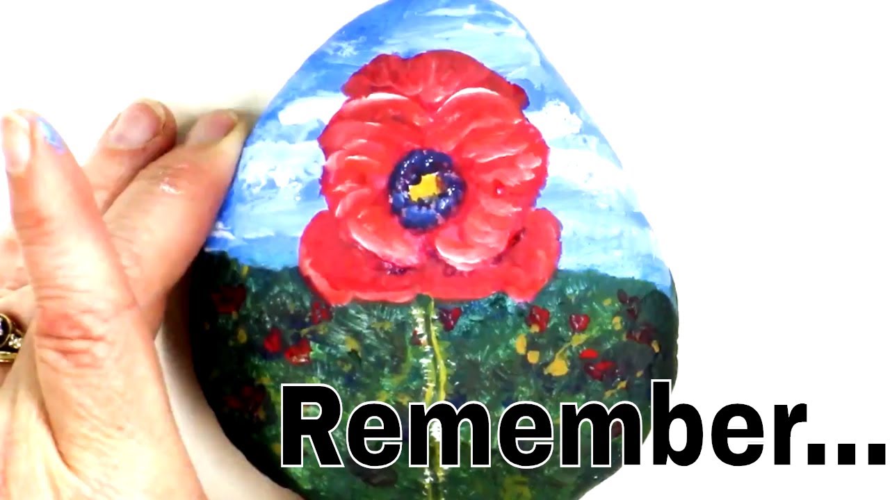 Beginners Rock Painting Tutorial - Single Red Poppy - Remembrance Day
