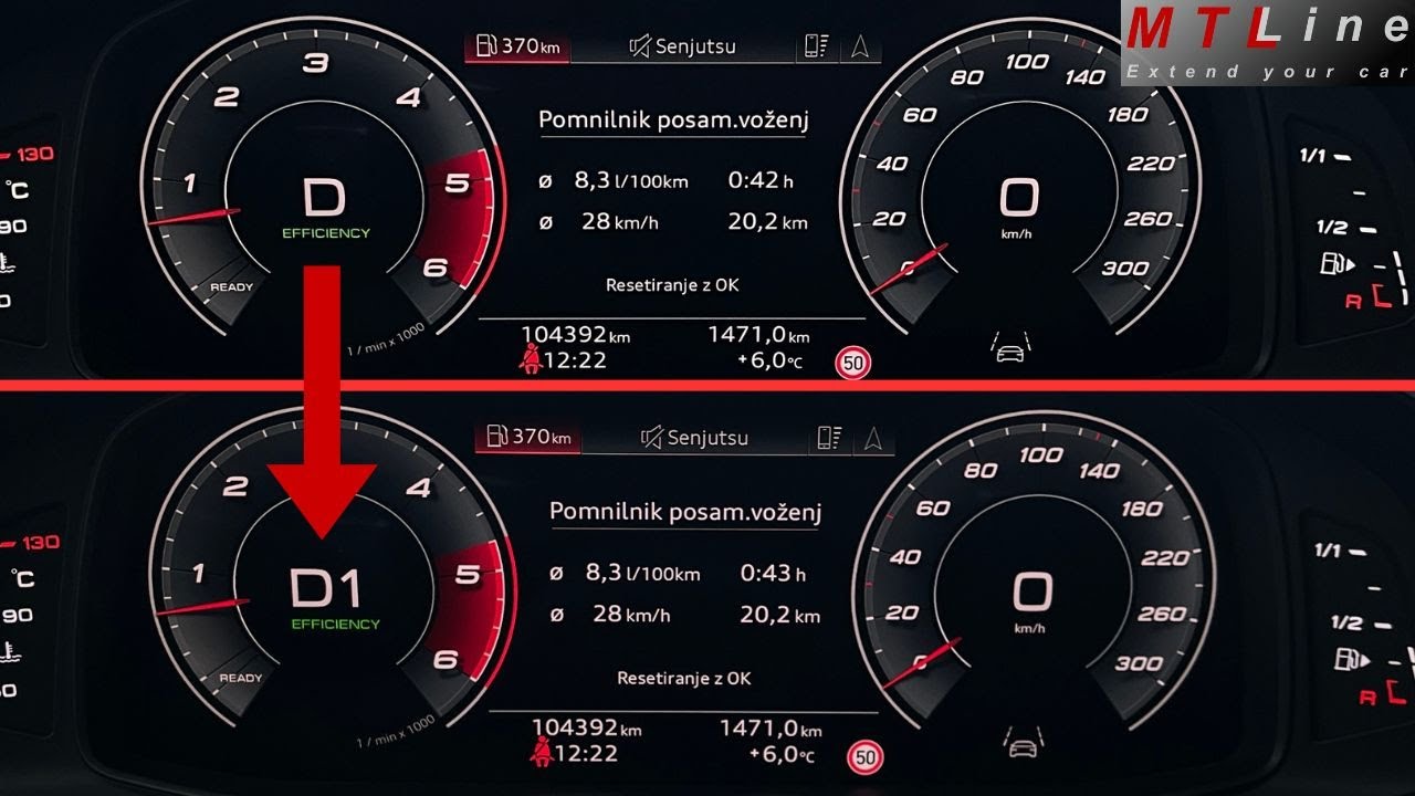 Audi A6 4H, MY2019 – activation of selected gear display in D position of automatic transmission