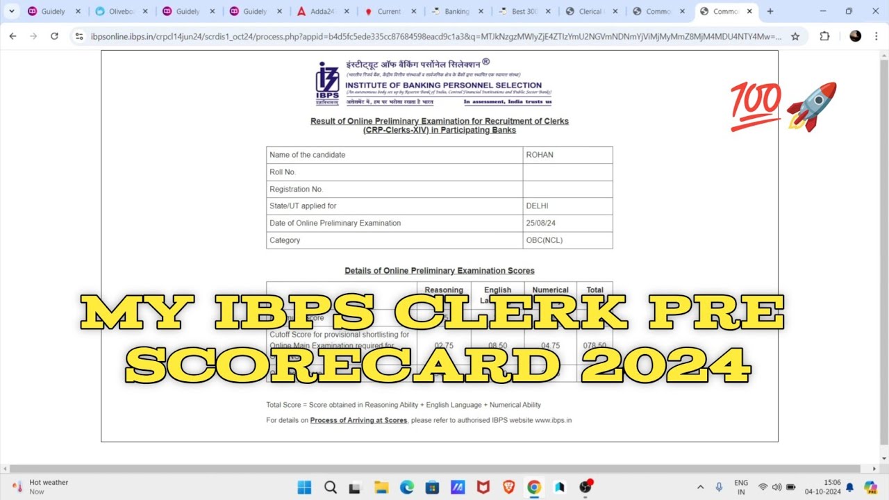 My IBPS CLERK Prelims Scorecard 2024🤔 #ibpsclerk2024 #ibpsclerk