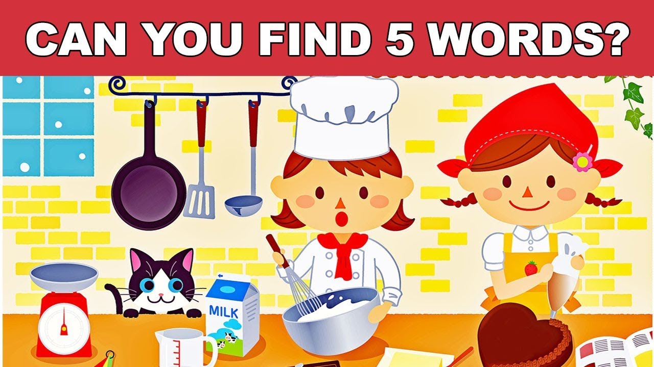 Can you find 5 hidden words? Only a genius can find all the hidden words in this picture puzzle