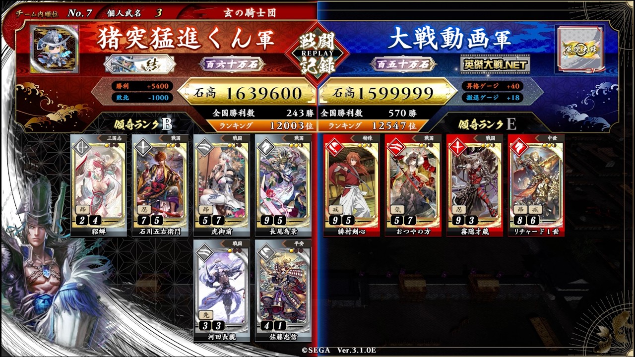 [英傑大戦] 長尾為景&虎御前 vs リチャード１世&霧隠才蔵