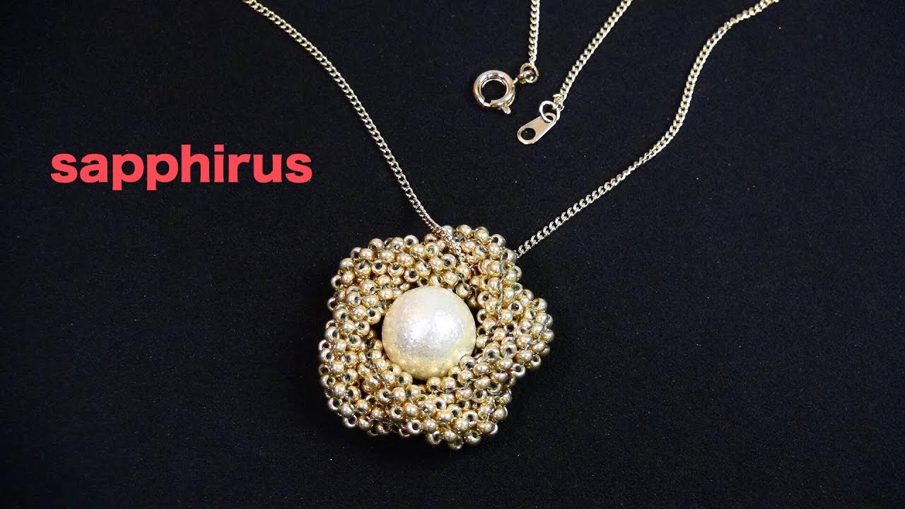 【ビーズステッチ】丸小ビーズとパールで作るフラワーペンダントの作り方☆ How to make a flower pendant. Tubular Even-Count Peyote Stitch.