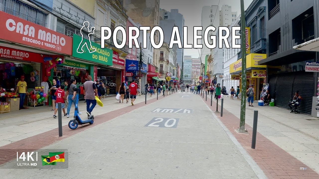Caminhando no Centro de Porto Alegre - Rio Grande do Sul - Lojas - Praças - Lugares Históricos 4K