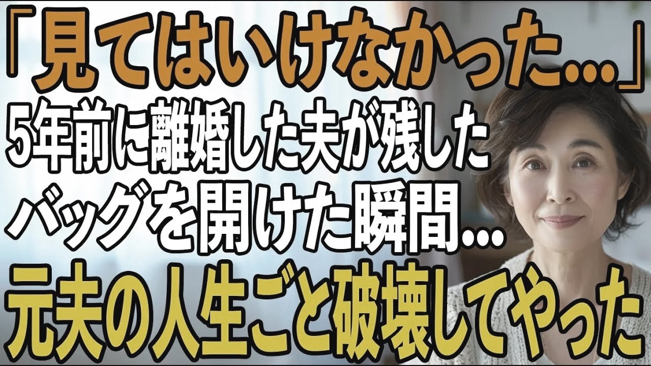 5年前に離婚した夫が残していったバッグをベッドの下で発見した私。中身を見た瞬間すべての真実が明らかに...即座に警察に連絡し、元夫の人生を崩壊させました【シニアライフ】【60代以上の方へ】