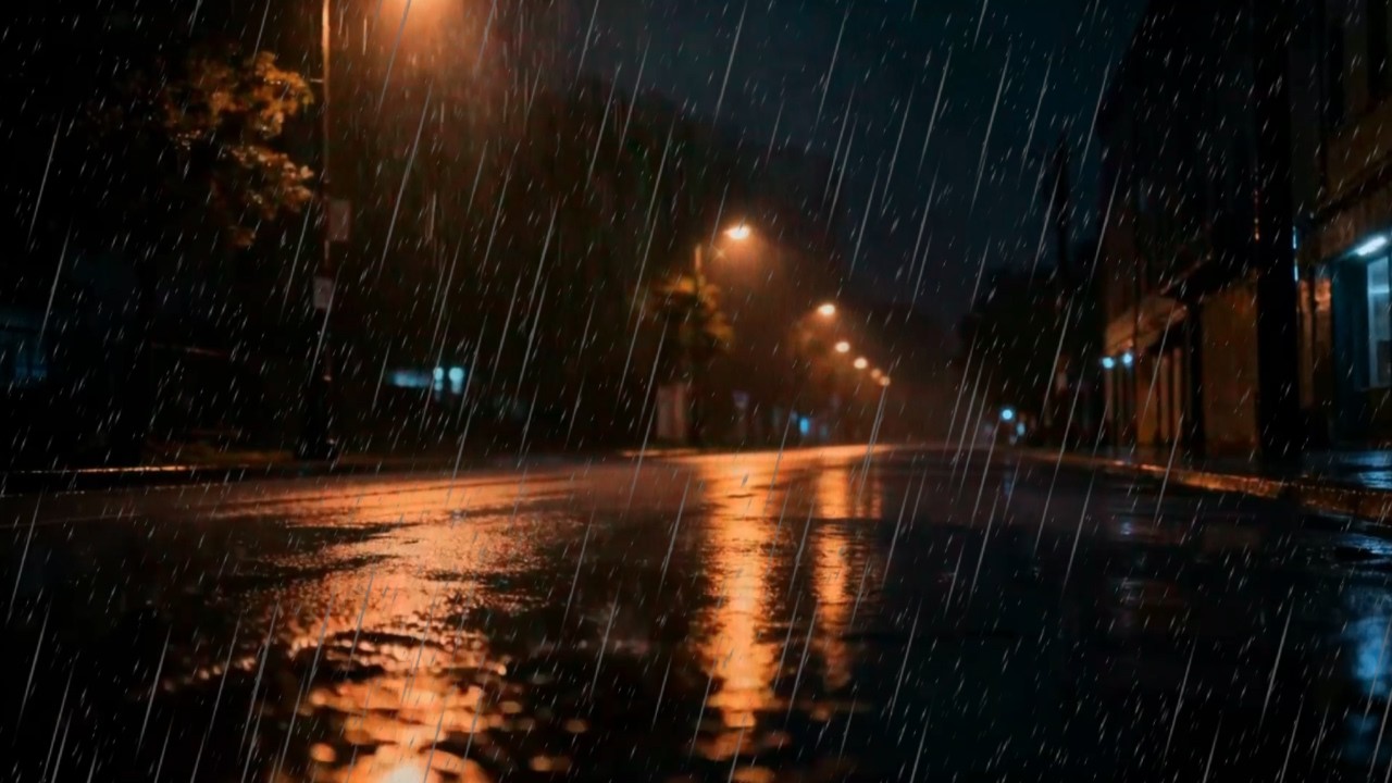 Minimalist Night Rain ASMR in a Silent Park Courtyard Street for Stress Relief