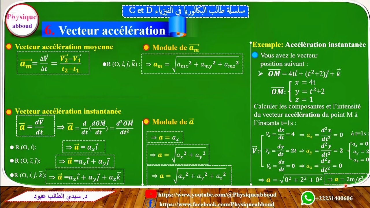 Vecteur accélération [06] متجه التسارع (Cinématique)