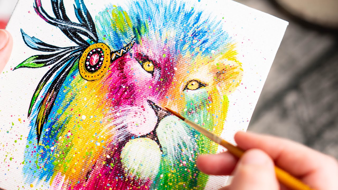 Как нарисовать супер цветного Льва - Акрил / Homemade Illustration