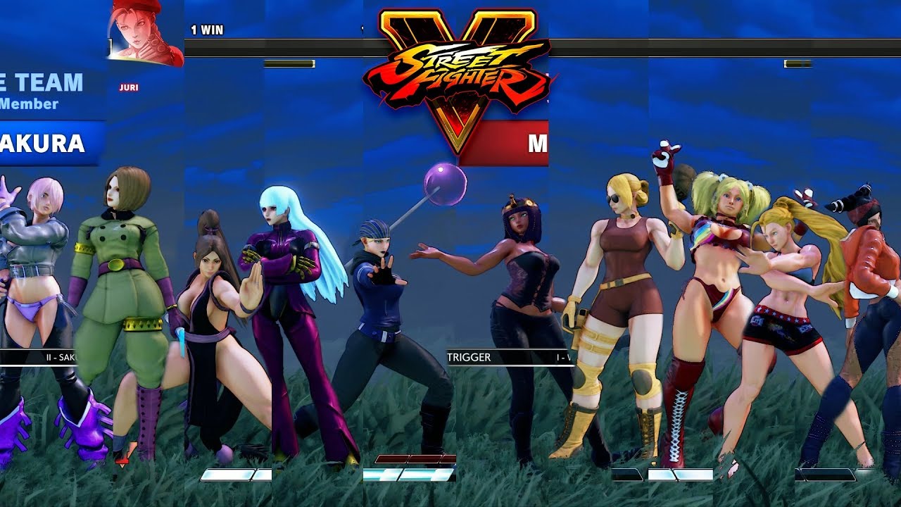 Street Fighter V AE Фальке/Колин/Чун Ли/Яд/Сакура против Мената/Люсии/Р. Мика/Кэмми/Джури Мод для ПК