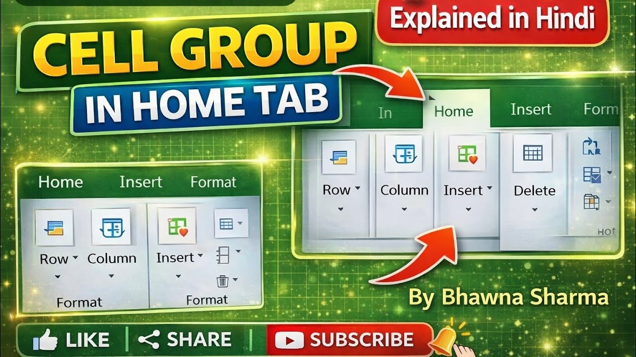 Excel Home Tab Cells Group Explained | Insert, Delete & Format Easily (Hindi)