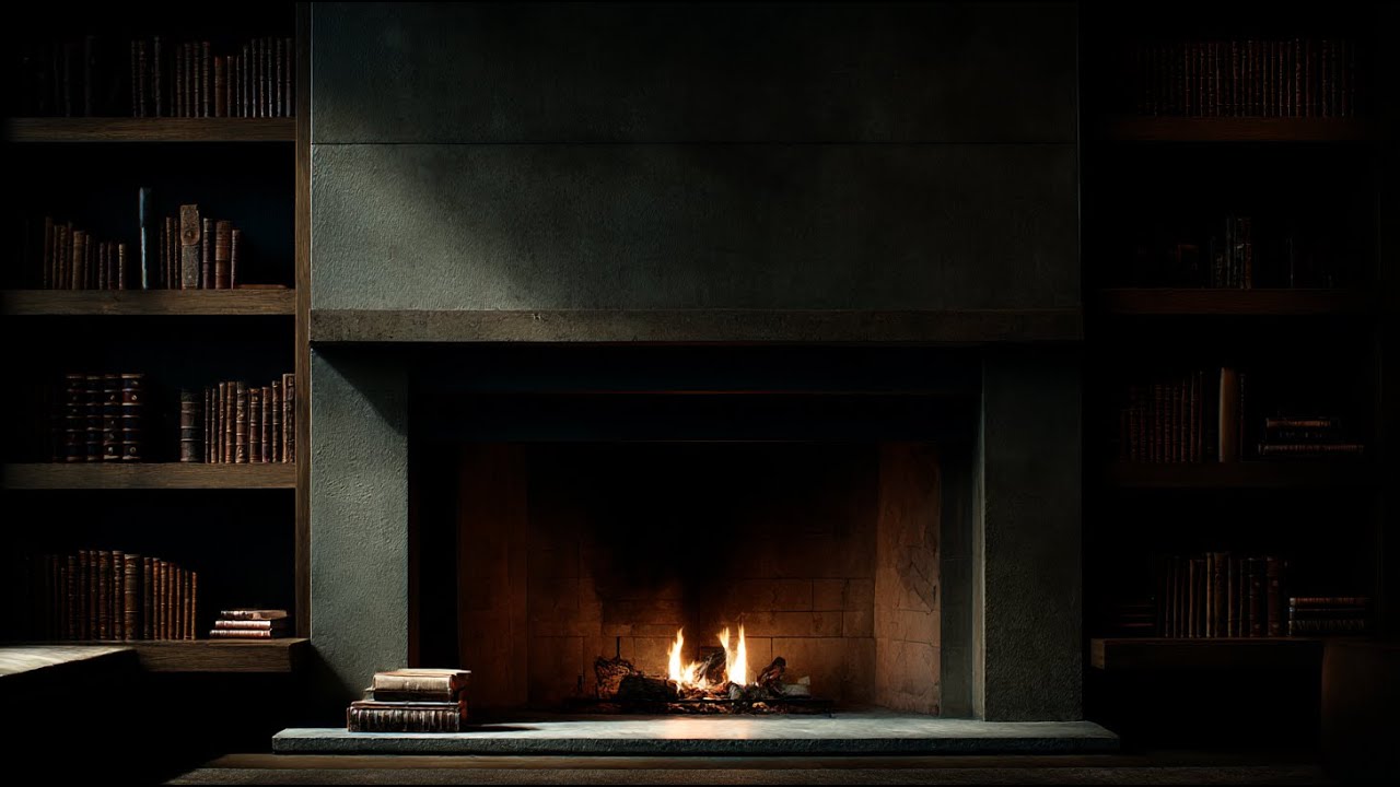 Dark Fireplace Ambience | Soft Piano Music & Flickering Firelight