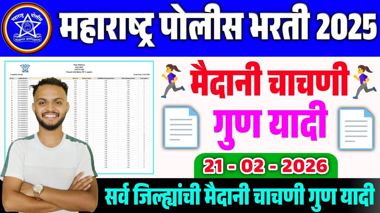 पोलीस भरती 21 फेब्रुवारी 2026 मैदानी चाचणी गुण यादी | police bharti ground marks list| police bharti
