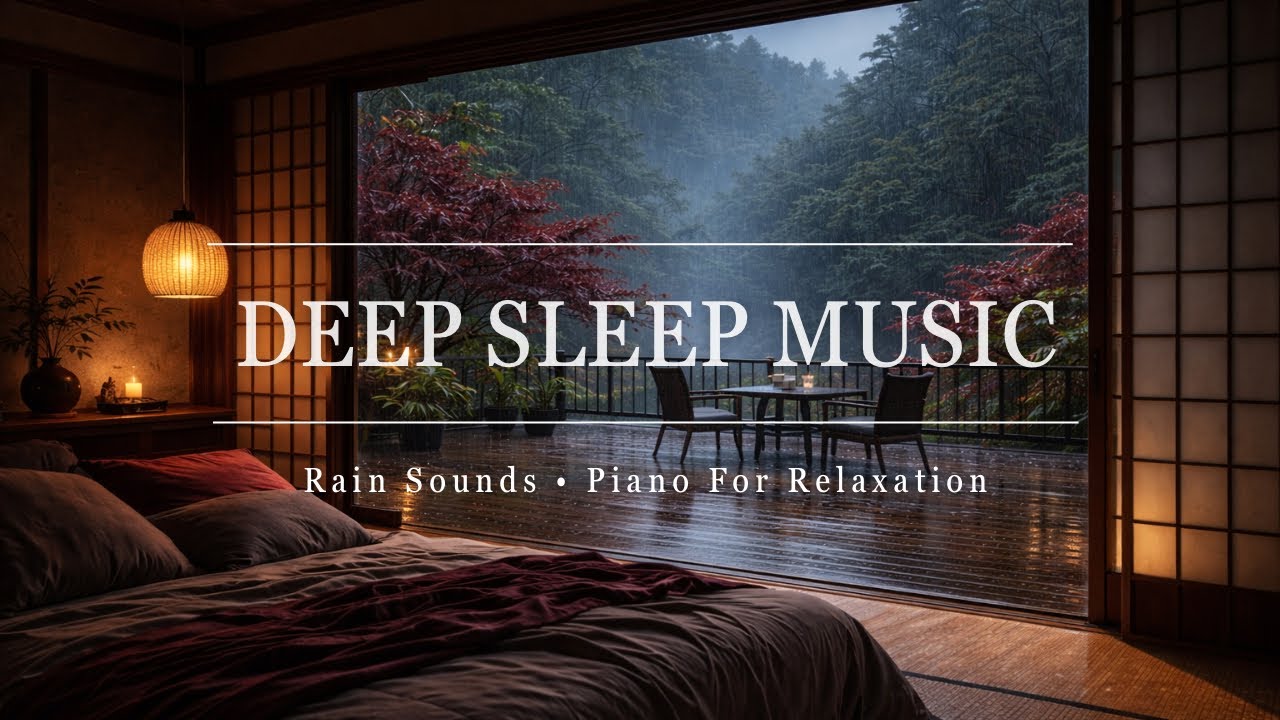 Heavy Rain on Japanese Balcony 🌧 No Thunder | Soft Piano Deep Sleep (3 Hours) 