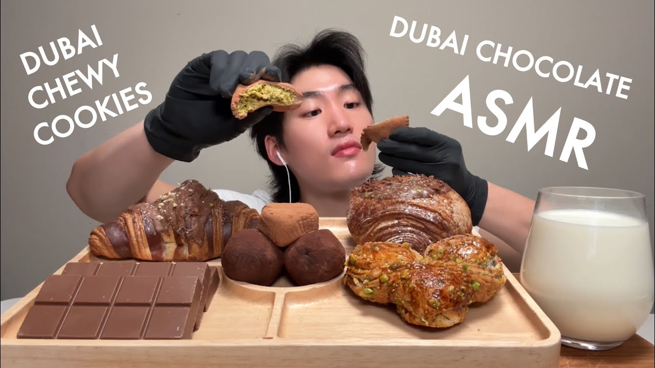 ASMR Dubai Chewy Cookies + Dubai Chocolate + Dubai Chocolate Pastries (Mukbang Eating Sounds)