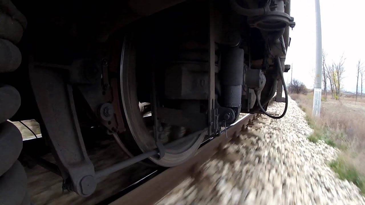 A close view of train wheel running on the track