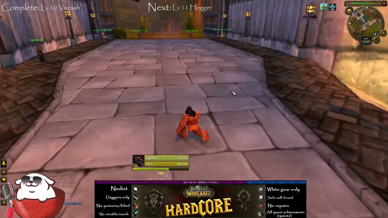 VOD Lv11-13 Nudist rogue (Hardcore WoW) no stealth/poisons, white daggers, Hogger+Benny Blaanco
