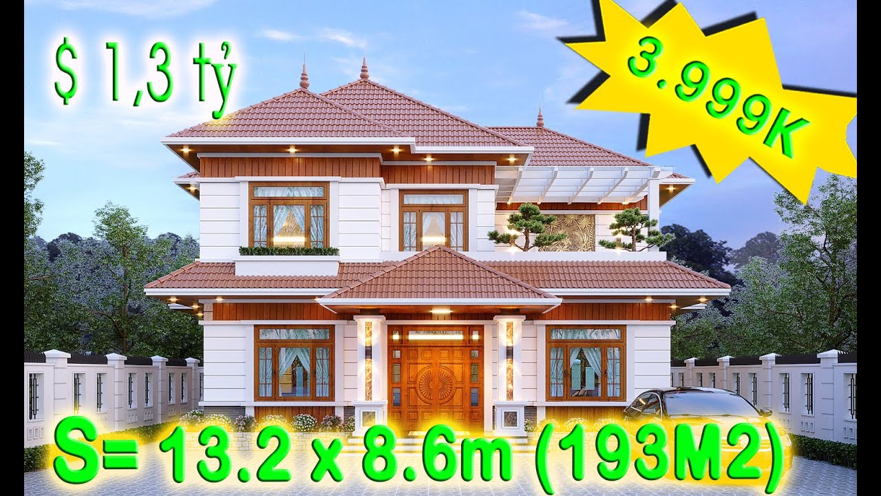 BT2- 9260 MẪU BIỆT THỰ 2 TẦNG HIỆN ĐẠI NGÓI ĐỎ TRUYỀN THỐNG 4 PHÒNG NGỦ