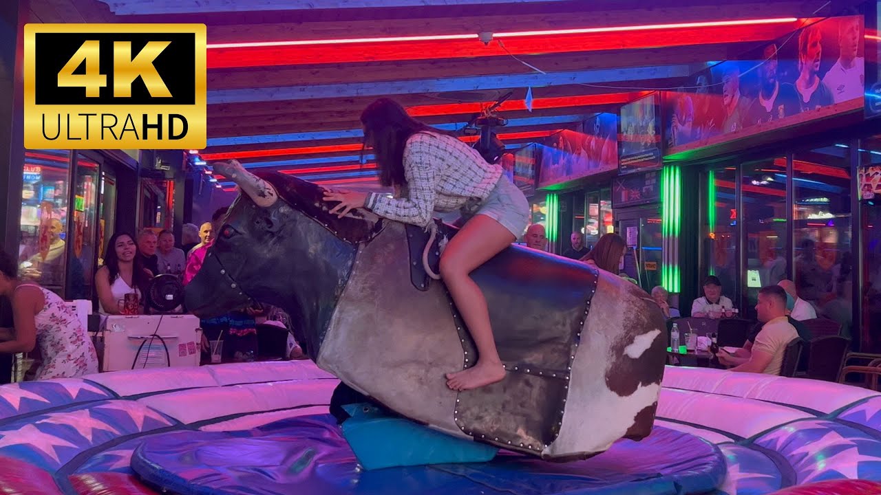 Bull Riding 4K | Girl On a Bull in Benidorm