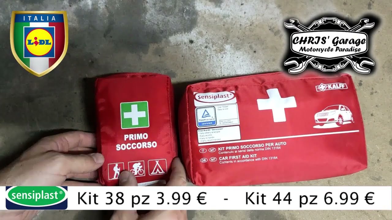 KIT PRIMO SOCCORSO LIDL Sensiplast da 38 e 44 pezzi Per Moto ed Auto
