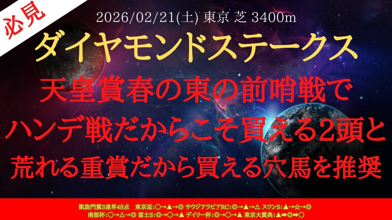 【 最終結論 】ダイヤモンドステークス 2026 予想 天皇賞春の東の前哨戦でハンデ戦だからこそ買える2頭と荒れる重賞だから買える穴馬を推奨【中央競馬予想】