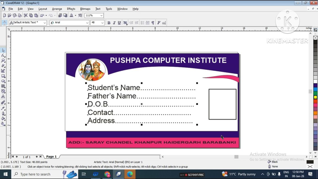 Corel draw12 me student id card kaise banaye ||  how to make student id card in Corel draw12 