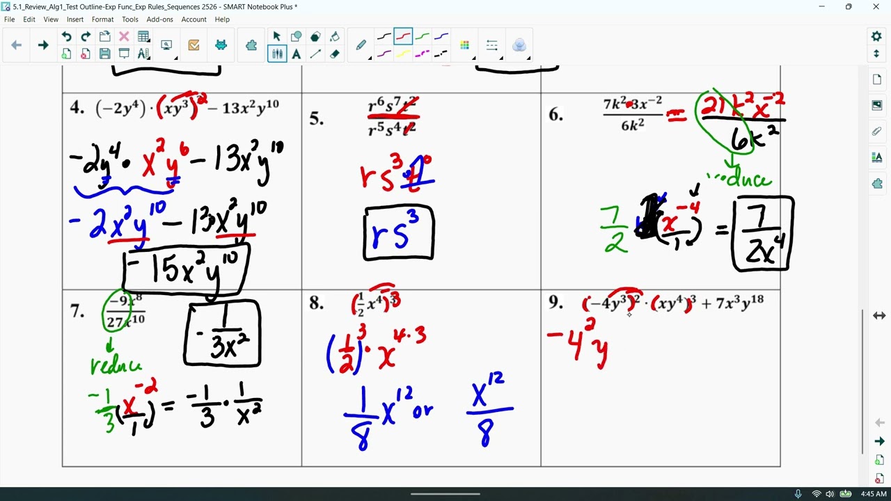Alg. Review  for 5.1 Test yr2526