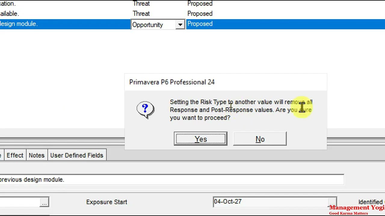 MANAGEMENT YOGI: Primavera P6 Pro (Lesson 14) - 14.5 Adding Risks