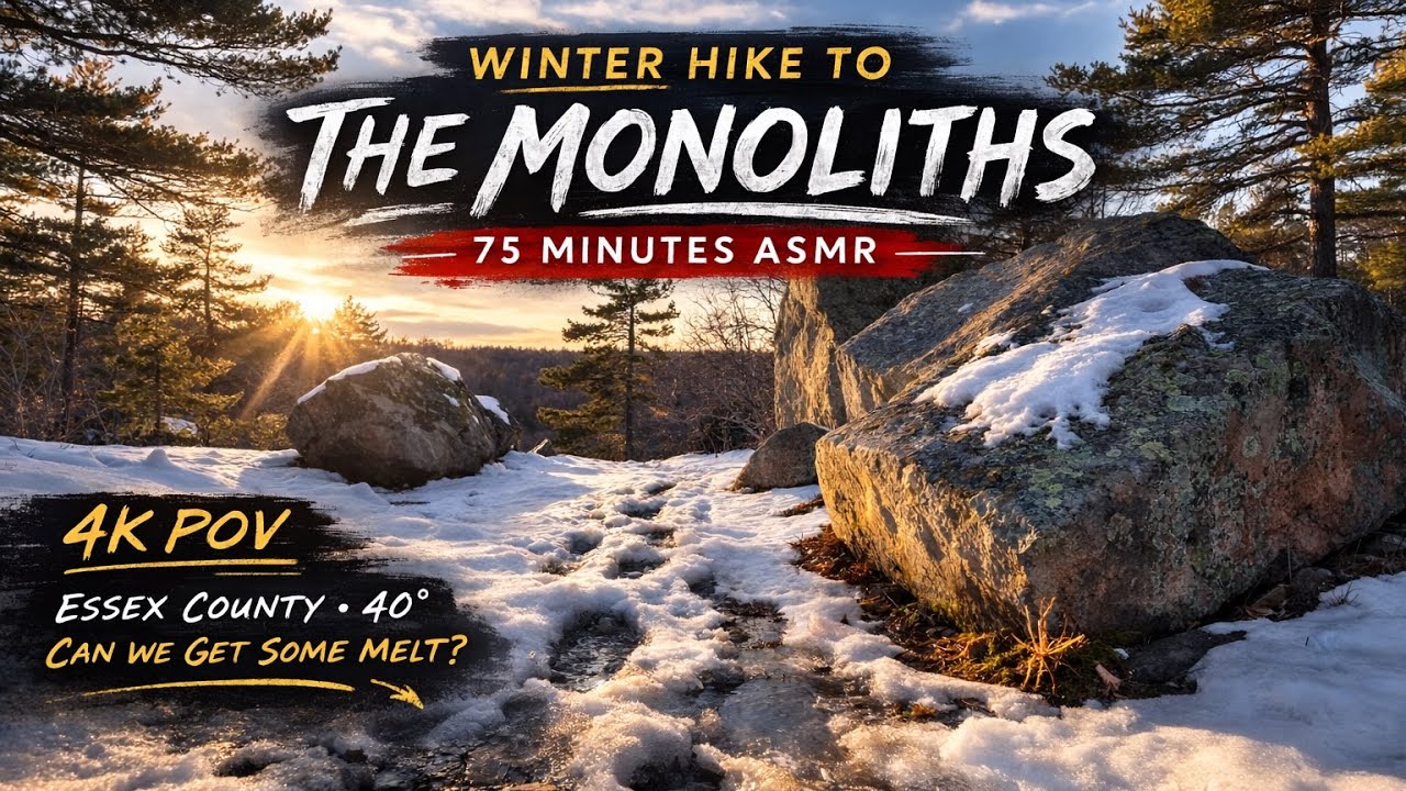 75 Minute Winter Hike to The Monoliths | 4K POV ASMR | Essex County, MA (40° Snow Melt)
