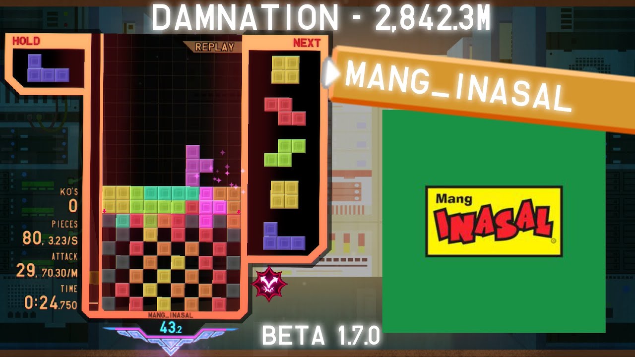 Quick Play 2 - Damnation (Reworked), 2,842.3m by Mang_Inasal (VinceHD) - TETR.IO High Level Replays