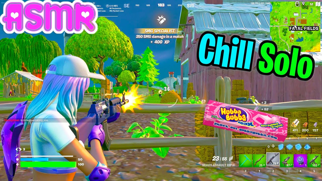 ASMR Gaming 🍀 Fortnite Chill Solo Relaxing Gum Chewing + Controller Sounds Whispering 🎧