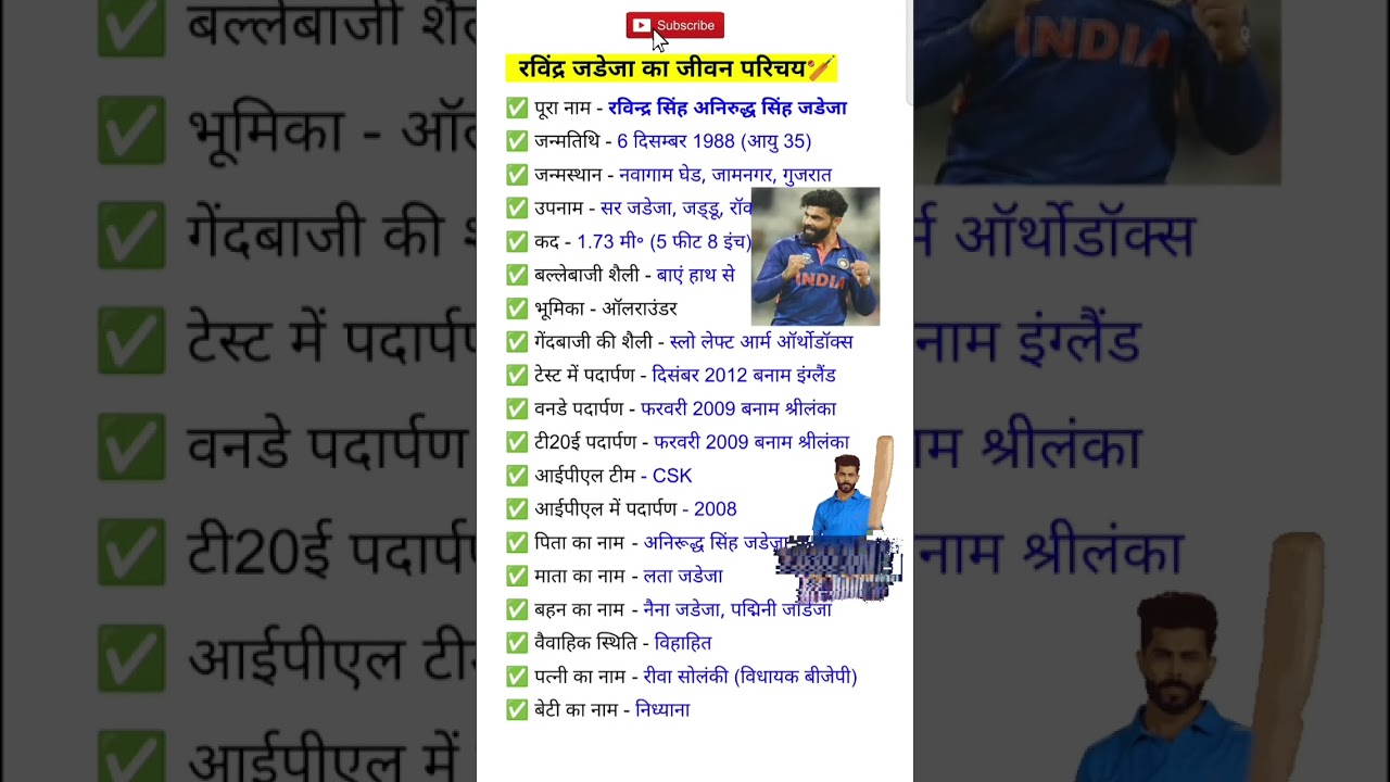 रविंद्र जडेजा का जीवन परिचय ll Ravindra Jadeja Biography l#jadeja #ravindrajadeja #india