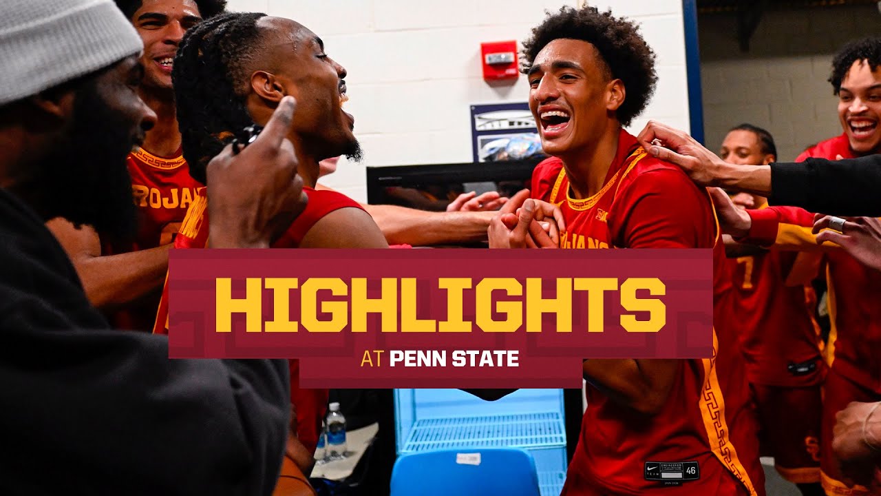 USC Men's Basketball at Penn State Highlights | Trojans win 77-75