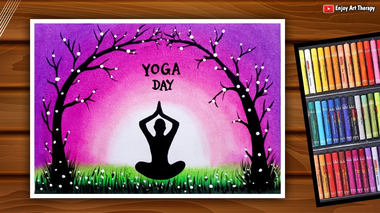 International Yoga Day Drawing With Oil Pastel || Yoga Day Drawing || Yoga Day Poster Drawing