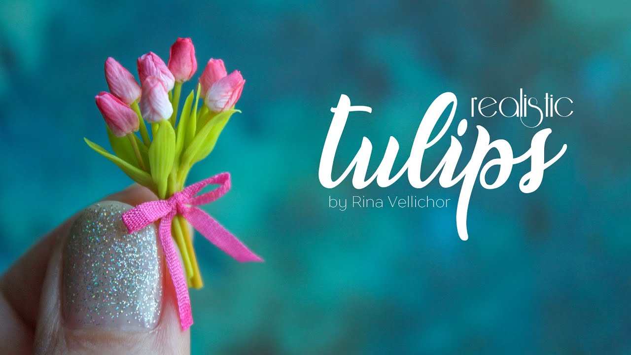 Miniature realistic tulips bouquet 💐 Polumer clay flowers tutorial