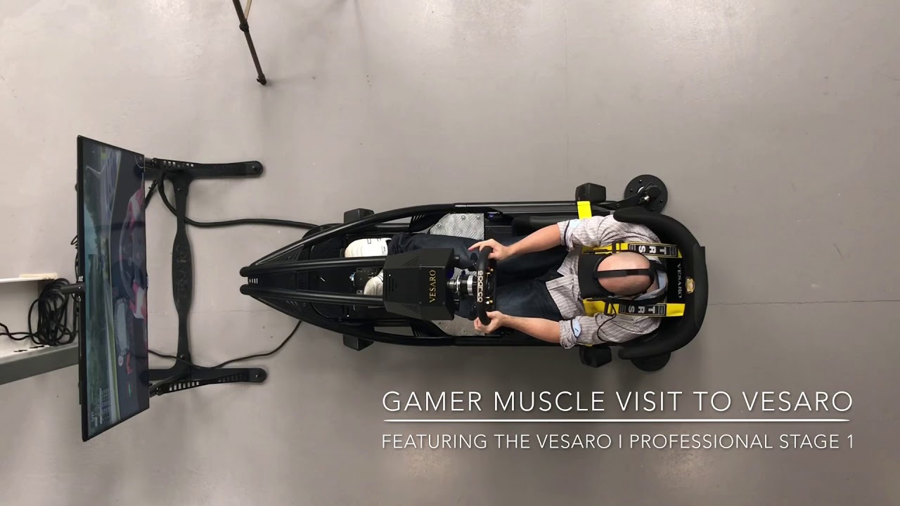 GamerMuscle testing a Vesaro VR Racing Simulator