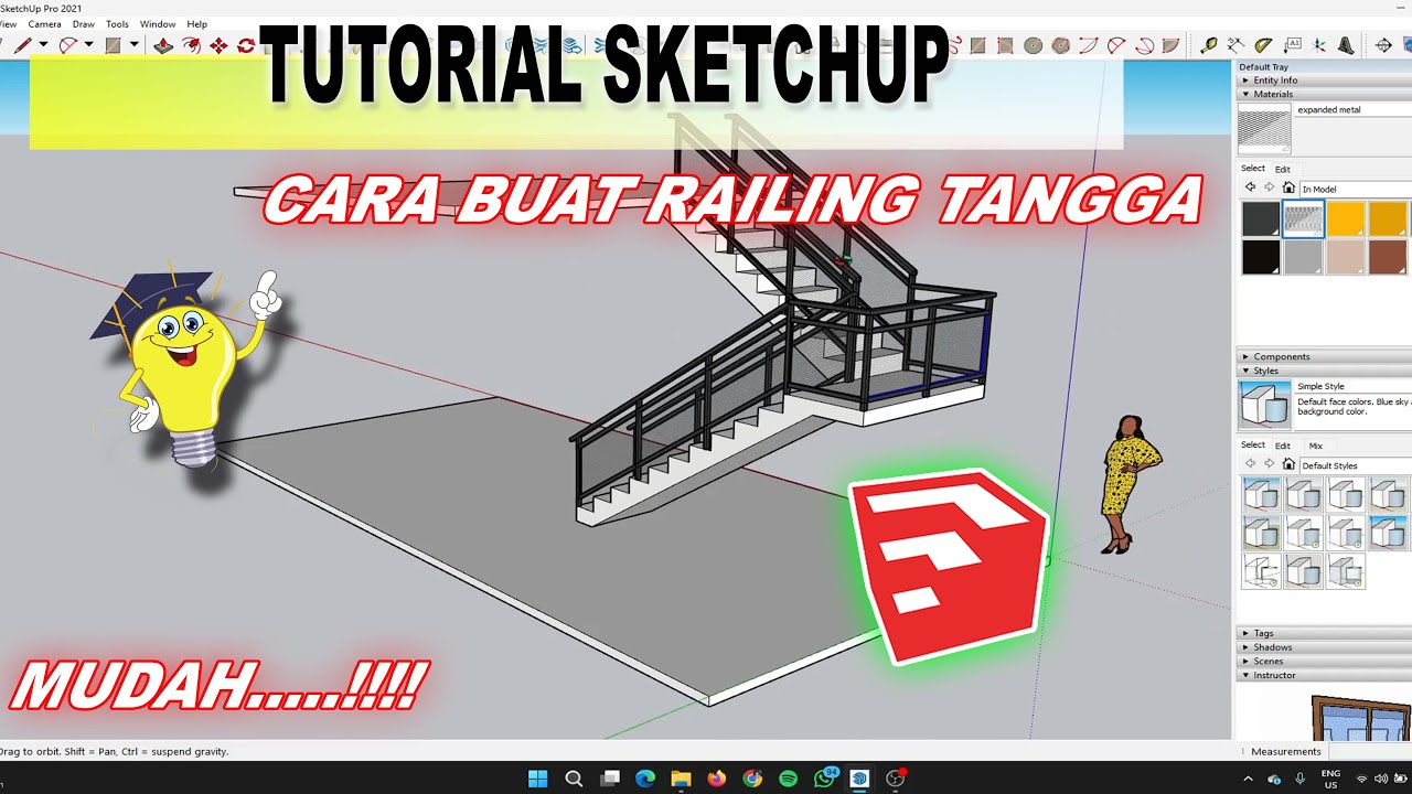 CARA MUDAH MENGGAMBAR RAILING TANGGA DI SKETCHUP