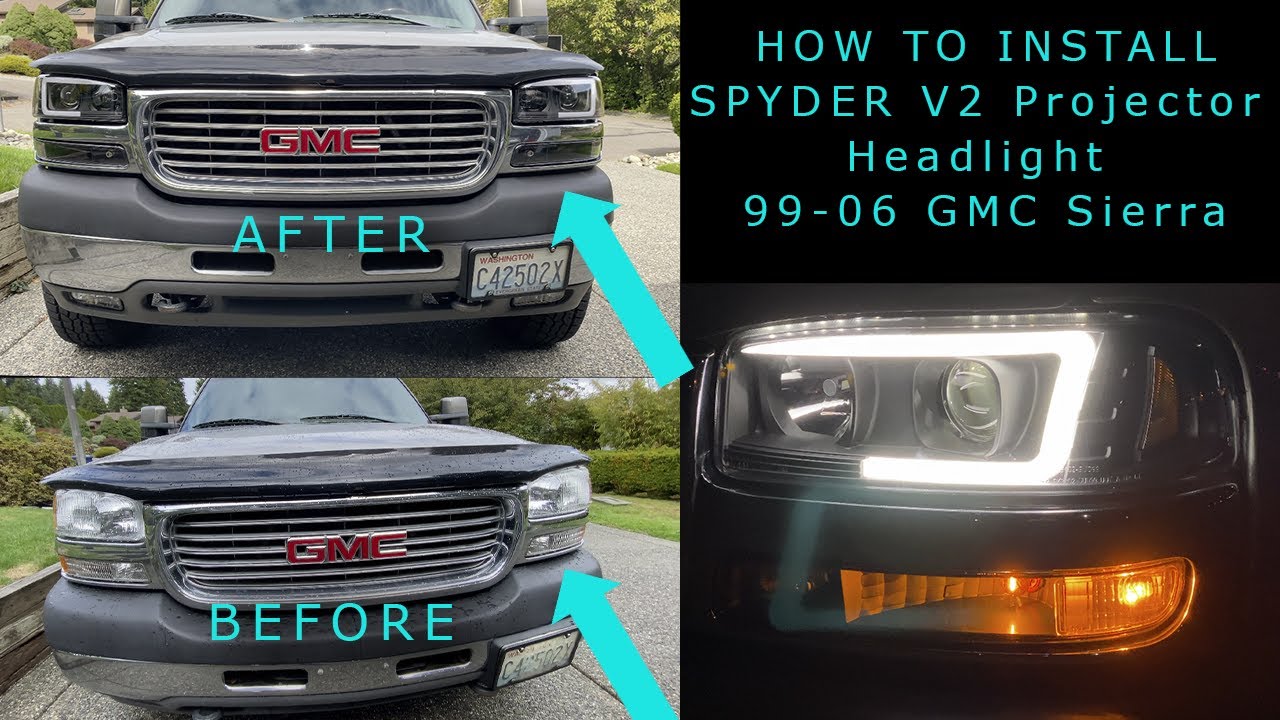 How to Install Spyder Projector Headlights V2 LED Light Bar, 1999-2006 GMC Sierra Headlight