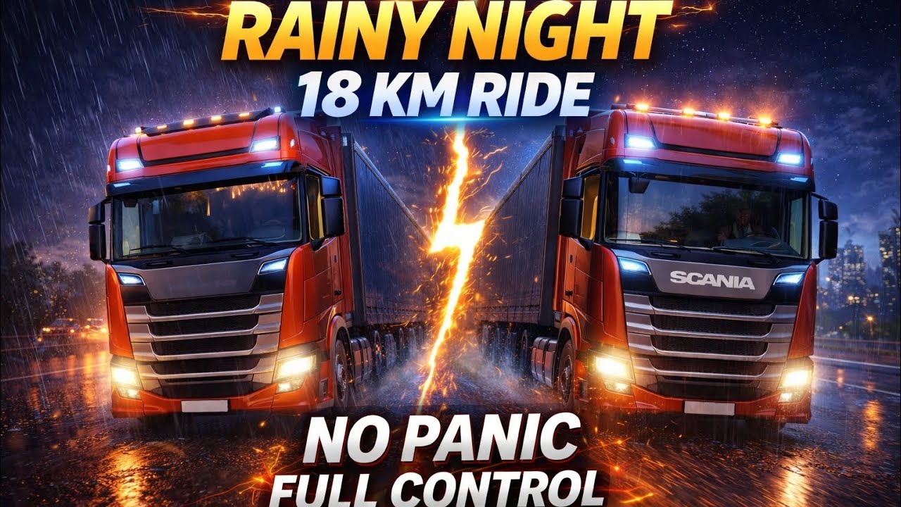 Rainy night challenge 🌧️🔥 18 km Ride || No panic full control ! Truck simulator ultimate gameplay 