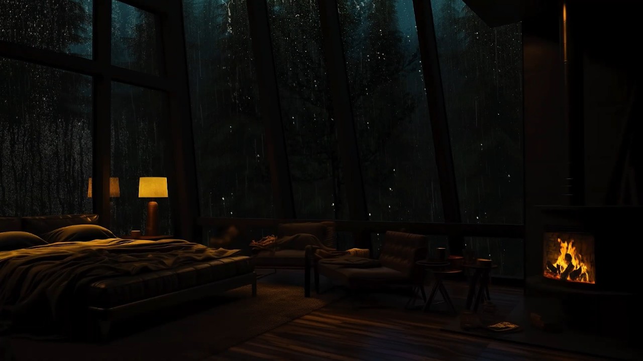 Soothing Rain Above Window ASMR 🌧️ | Gentle Rain Sound With Warm Fire Camping