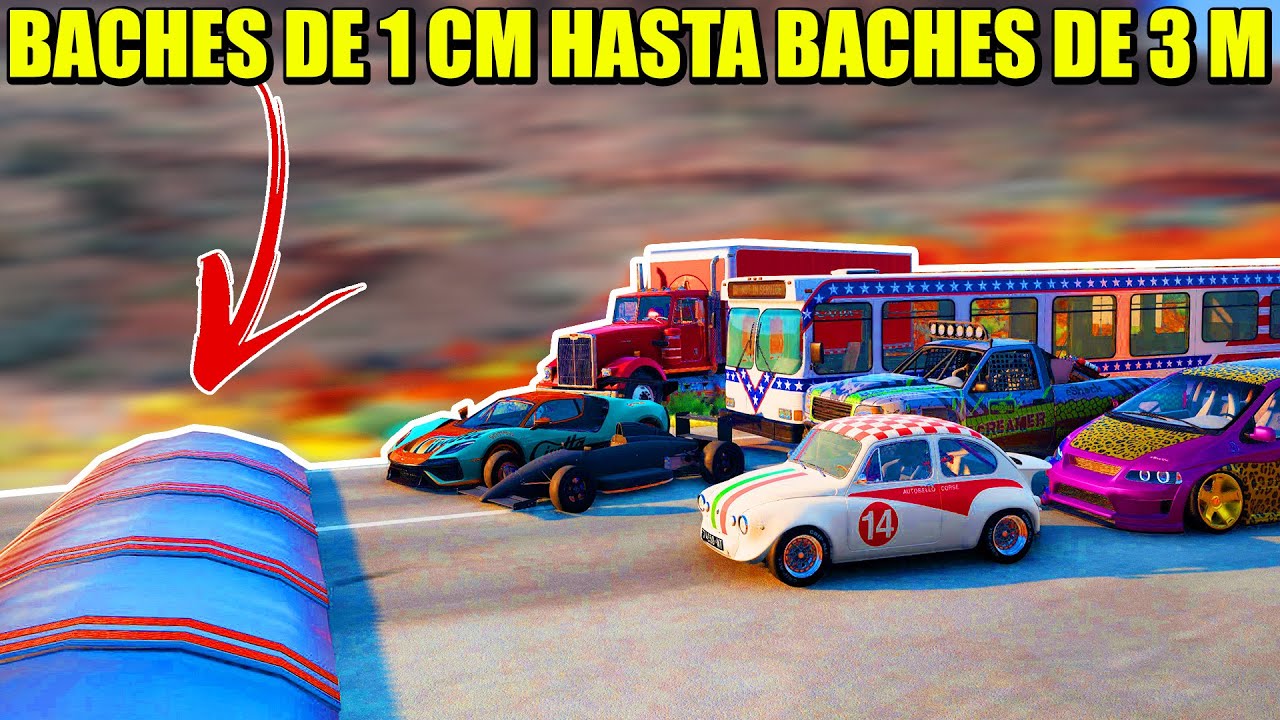 Baches de 1cm Vs baches de 3m con diferentes vehículos a alta velocidad - BEAMNG | Gameplay Español