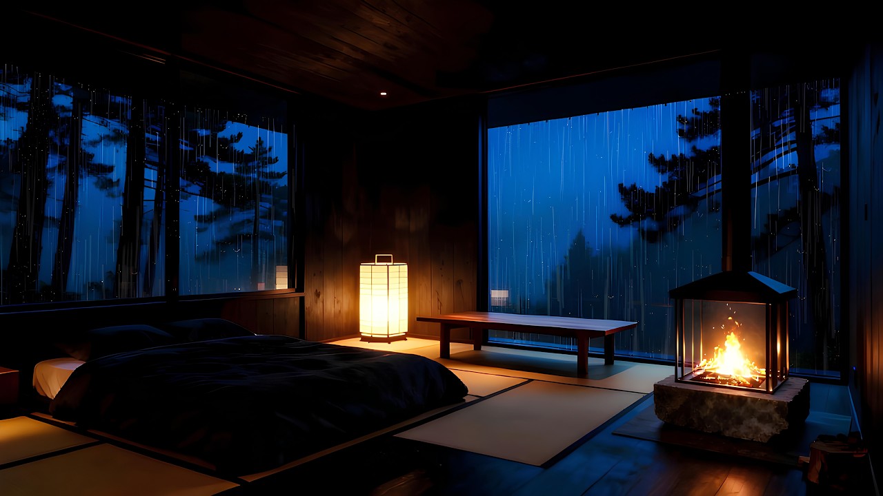 Heavy Rain Sounds for Sleeping | Dark Cozy Cabin Bedroom at Night (No Talking)