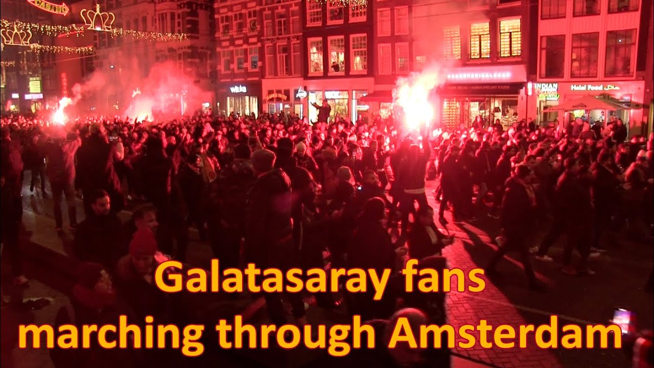 Galatasaray fans marching through Amsterdam