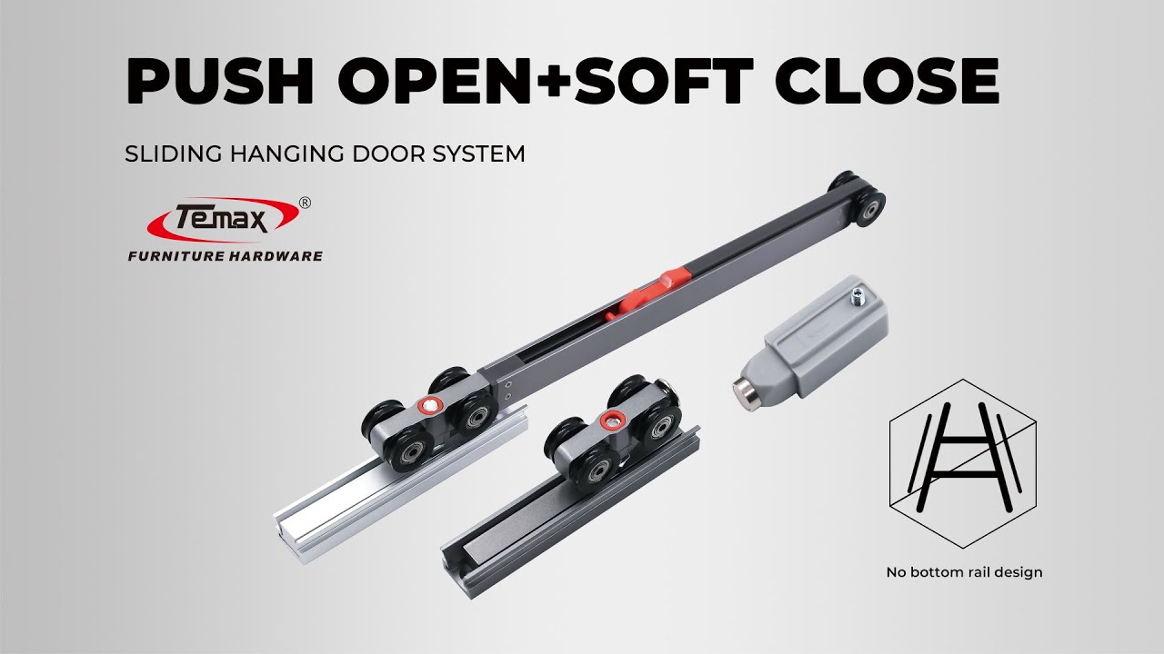 Pocket door sliding push open and soft close system update connection fittings