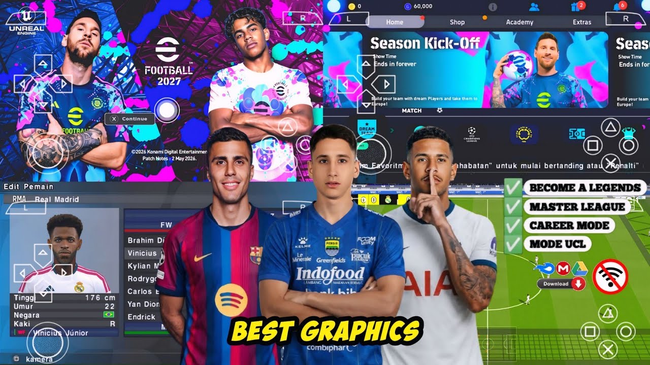 eFootball PES 2027 PSP Android Offline PS5 Camera | eFootball 2027 PPSSPP Season Update & Best HD