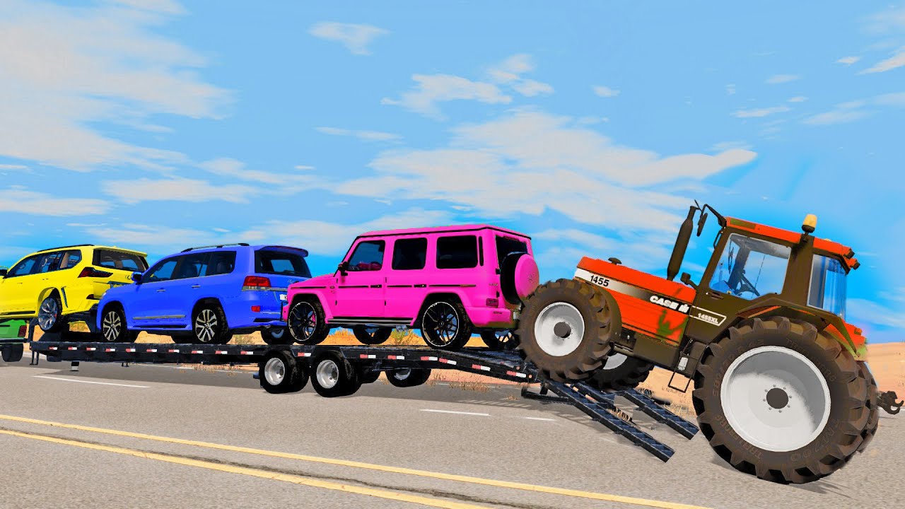 Flatbed Trailer McQueen - Transportation with Truck | Pothole vs Car - BeamNG.Drive #6